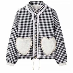 Checkered Black and White Women's Puffer Jacket